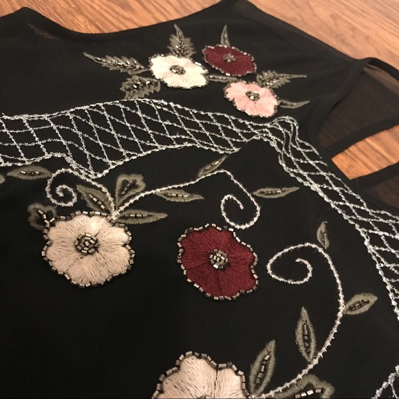 GUESS Flower Embellished Top in Sheer Black - Picture 8 of 8